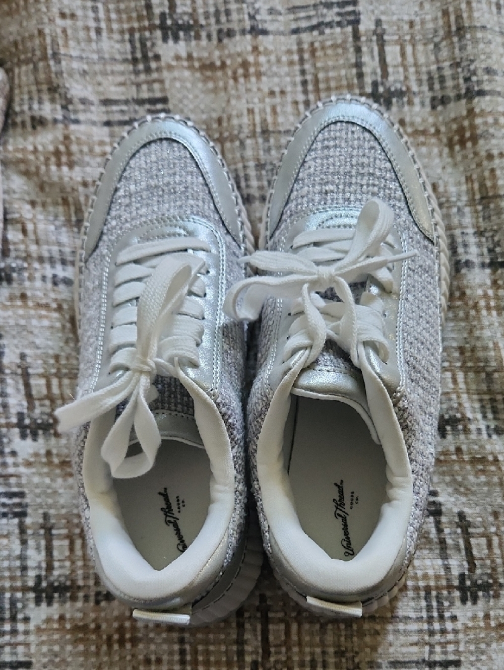 Universal Thread Tweed Lace-Up Sneaker in White and Silver Metallic - Picture 5 of 6